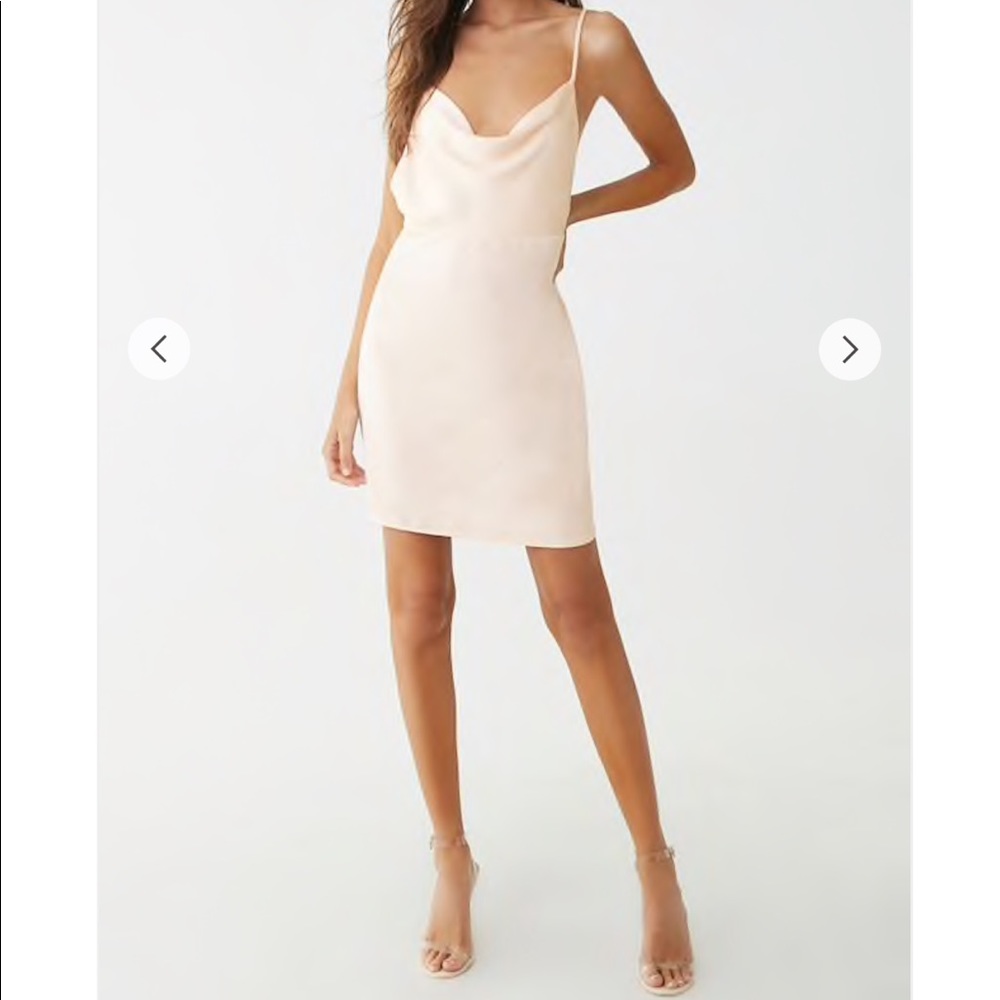 Sexy Cowl Neck Cream Luster Satin Cami Dress Small